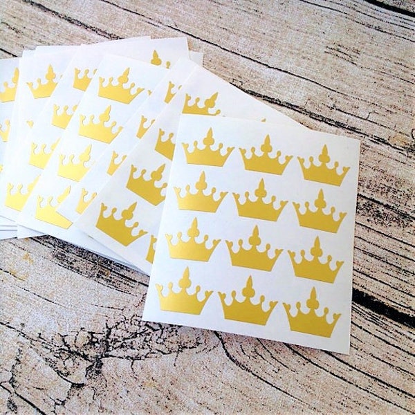 48 Gold crown stickers, Gold crown mini decals, Gold crown envelope seals, for packaging, gift wrapping or wedding invitations #1018