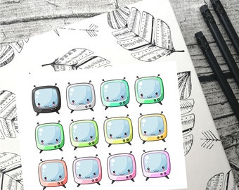 Rainbow televisions, Cute kawaii planner stickers, planner stickers, Bullet journal, Bujo stickers, reminder stickers