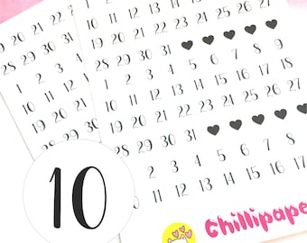 Round date number stickers, Monthly planner stickers, Bujo, Script, Colour choice, Daily, Calendar, Functional sheet, #1221