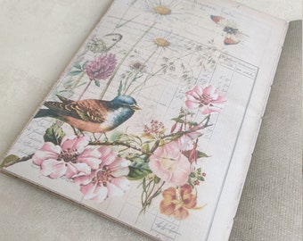 Mindfulness journal / Gratitude journal, Vintage ephemera handmade junk journal, Birds, Nature, Botanical, Flower, Illustrations, Antique