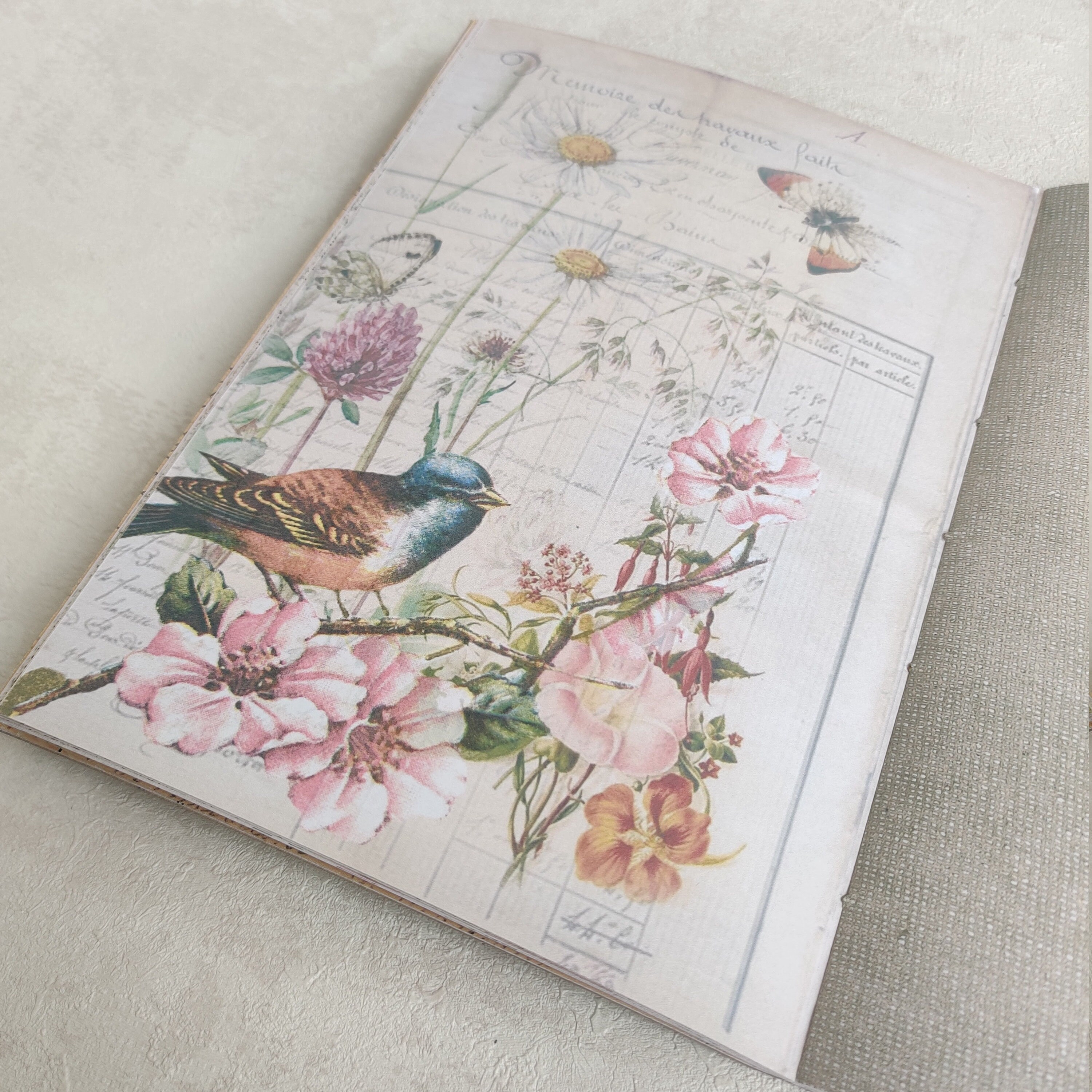Mindfulness Journal / Gratitude Journal, Vintage Ephemera Handmade Junk Journal, Birds, Nature ...