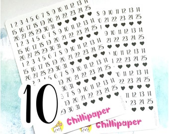 Date number stickers, Monthly planner stickers, Bujo, Script, Choose your colour, Daily, Calendar, Functional sheet, #1113