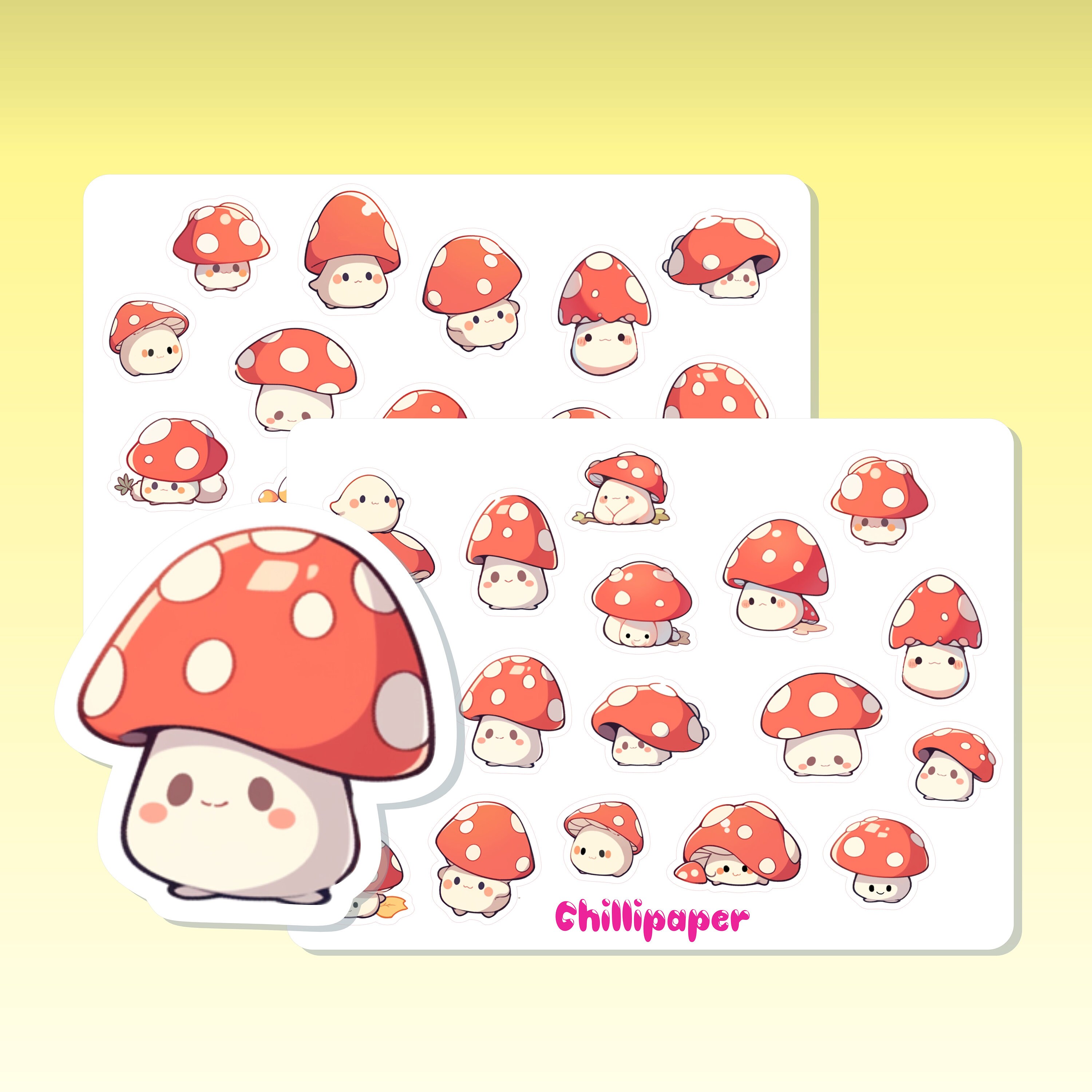 50Pcs/Set Kawaii Anime Mushroom Stickers Suitable For Laptops