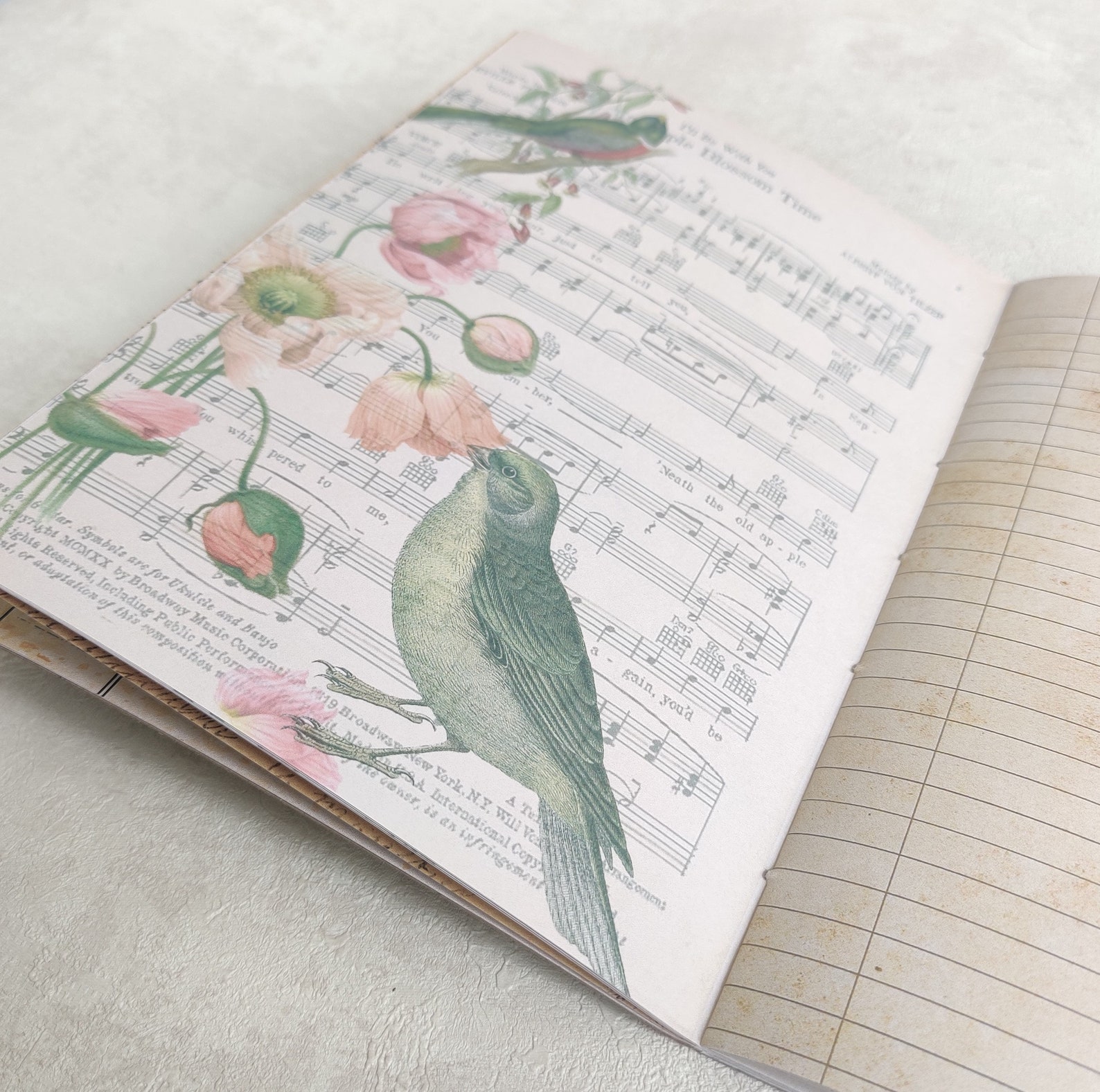 Mindfulness Journal / Gratitude Journal, Vintage Ephemera Handmade Junk Journal, Birds, Nature ...