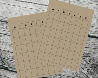 Mini blank Kraft paper calendars, 16 months, Bujo stickers, Planner Stickers, Simple calendar, Choose your colour, stickers for planners.