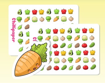 Vegetable stickers, Kawaii, Healthy habits, Planner stickers uk, Bujo, Reminder sticker sheet pack, Cute stationery #1189