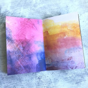 Junk journal with faux watercolour paintings, handmade junk journal, Creative journal, Morning pages, watercolour notebook, watercolor