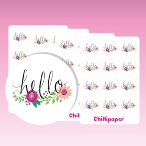 Autocollants bonjour fleurs, autocollants bonjour ronds, scellés d'enveloppes fleurs, jolies étiquettes, autocollants courrier escargot, correspondant #1056