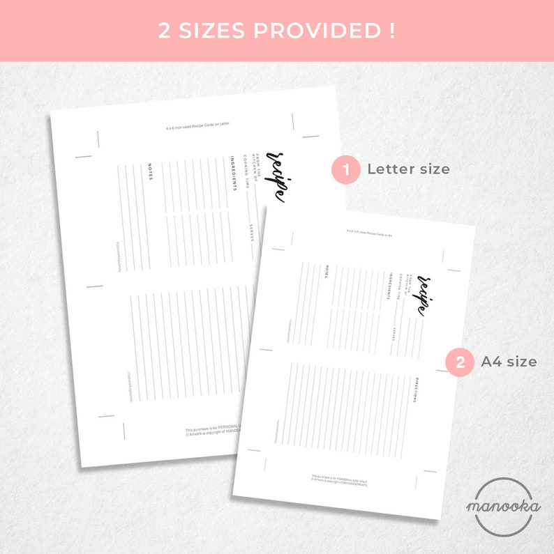 Simple Minimalist Vertical DIY Recipe Card Printable, Bridal Shower Planner 5x7 4x6 INSTANT DOWNLOAD image 3