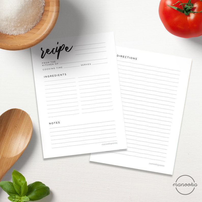 Simple Minimalist Vertical DIY Recipe Card Printable, Bridal Shower Planner 5x7 4x6 INSTANT DOWNLOAD image 1