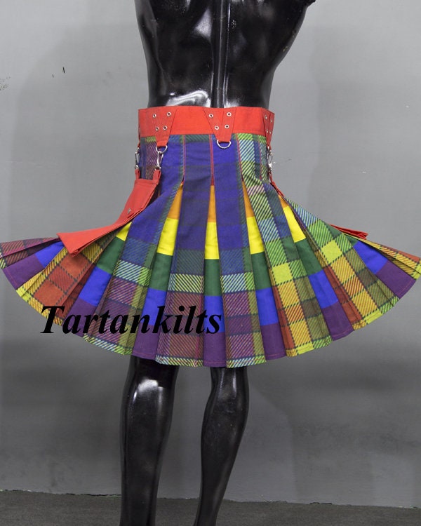 Image of Lgbtq Gay Pride Rainbow Kilt | Modern Kilts For Men Sale Utility Tartan Kilt