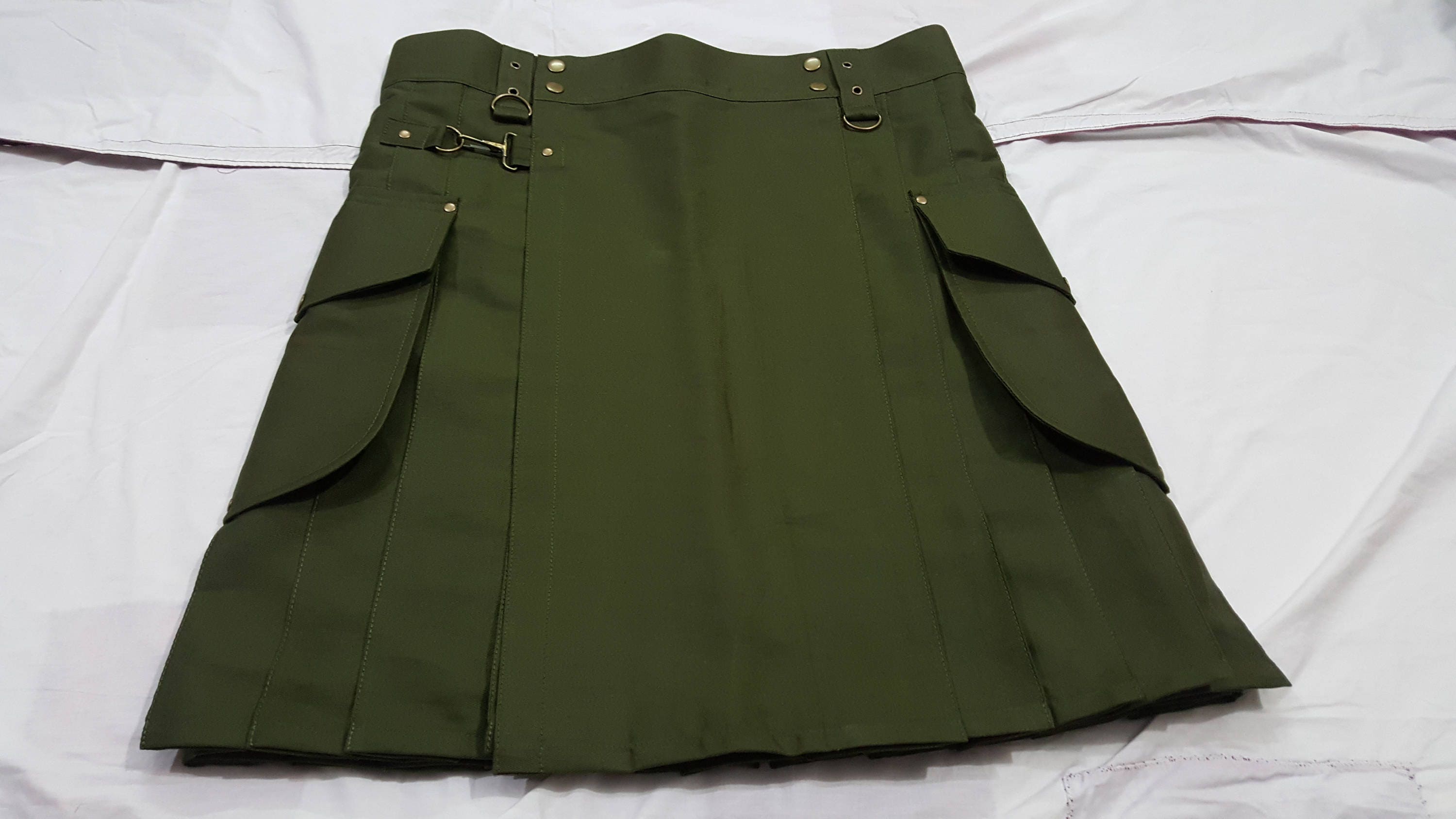 Image of Olive Green Cargo Fashion Kilt | Utility Kilt Active Men
