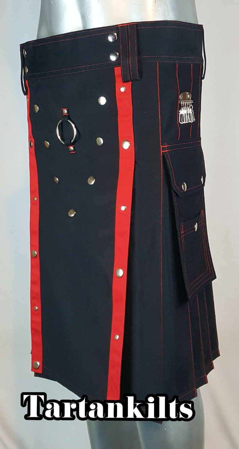 BLACK Gothic Style Fashion UTILITY KILT Custom Size Available Color Brown Blue Red Green White
