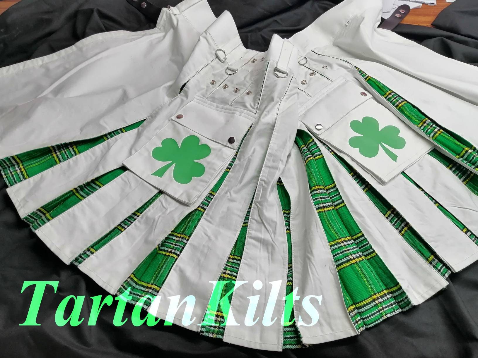 Image of Irish Tartan Hybrid Kilt St Patricks Day | Utility Kilt Cargo Active Men Kilts