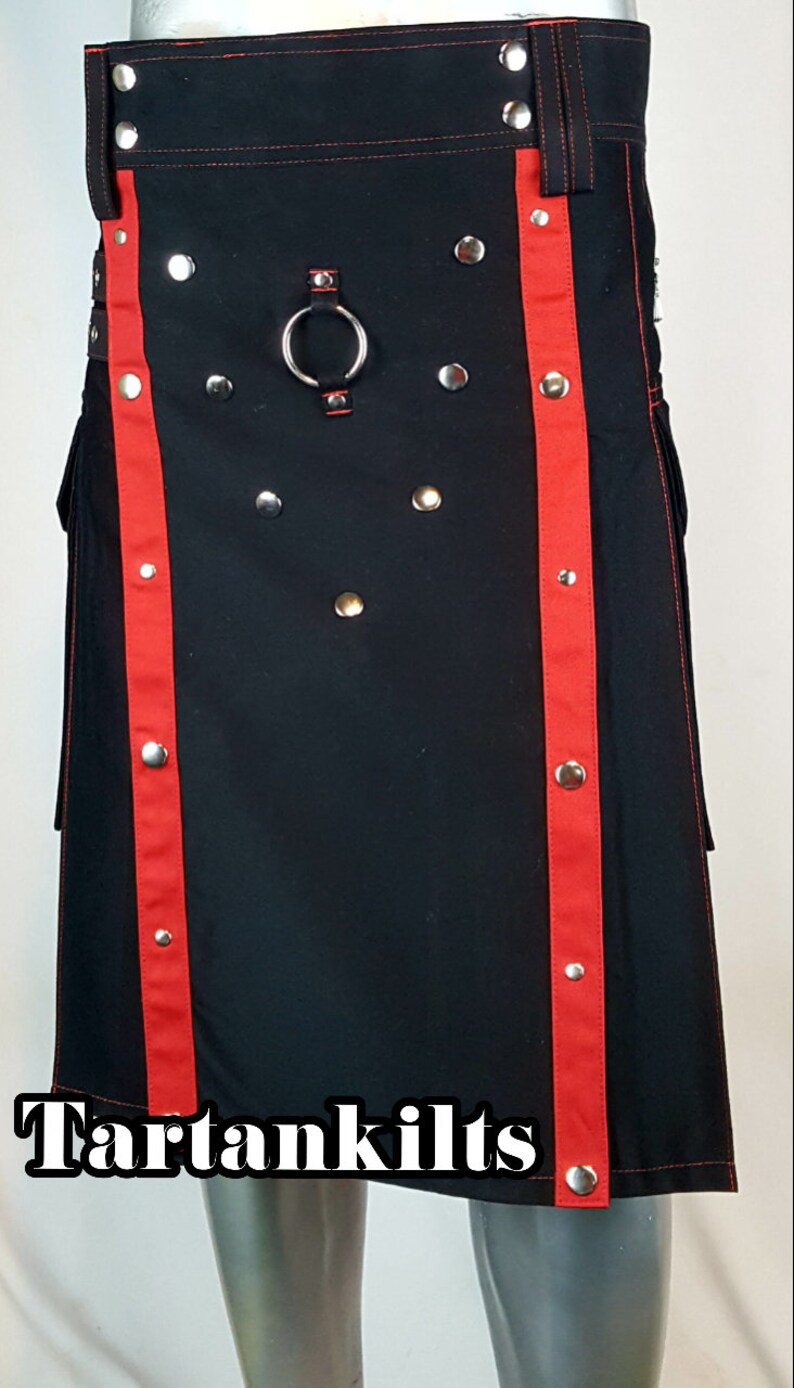 BLACK Gothic Style Fashion UTILITY KILT Custom Size Available Color Brown Blue Red Green White