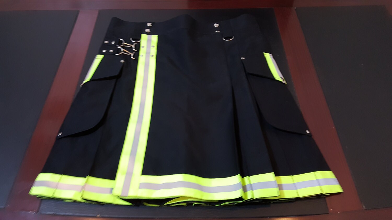 Image of Black Firefighter Cargo Kilt Custom Size Available Color Brown Blue Red Green White