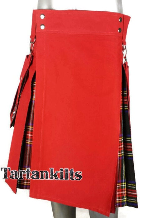 Image of Red & Black Stewart Hybrid Detachable Pockets Kilt