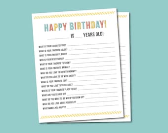 Birthday Questionnaire PRINTABLE, Instant Download, Birthday tradition, Kids Room, Catholic kids