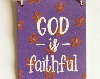 Hand-Painted 'God is Faithful' Wood Pennant Sign, Christian Home Decor