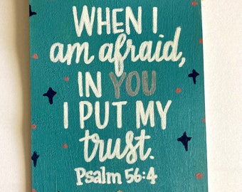 Hand-Painted Psalm 56 Wood Pennant Sign, Catholic Home Decor