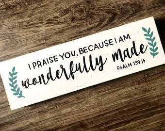 Wonderfully Made Wood Sign, hand-painted, reclaimed wood, scripture sign, wood wall decor, encouraging, kids room, wood sign