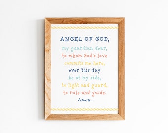Angel of God PRINTABLE, Guardian Angel prayer, Catholic Art, Instant Download, Kids Room, Catholic kids, Guardian dear, Baptism gift