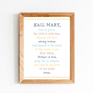 Hail Mary PRINTABLE, Catholic Art, Mary, Instant Download, Kids Room, Catholic kids, Baptism gift