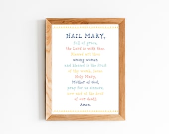 Hail Mary PRINTABLE, Catholic Art, Mary, Instant Download, Kids Room, Catholic kids, Baptism gift