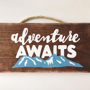 Adventure Awaits Wood Sign, hand-painted, kids room, home decor wood sign