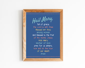 Hail Mary Printable, Catholic Kids Room Art (PDF & JPG)