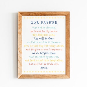 Our Father PRINTABLE, Lord's prayer, Catholic Art, Instant Download, Kids Room, Catholic kids, Baptism gift