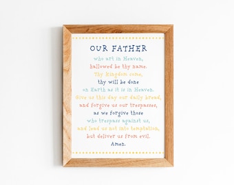 Our Father PRINTABLE, Lord&#39;s prayer, Catholic Art, Instant Download, Kids Room, Catholic kids, Baptism gift