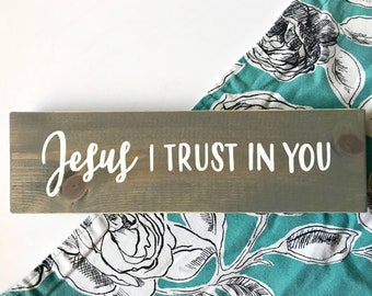 Jesus I Trust In You Wood Sign, Hand-Painted Divine Mercy Decor
