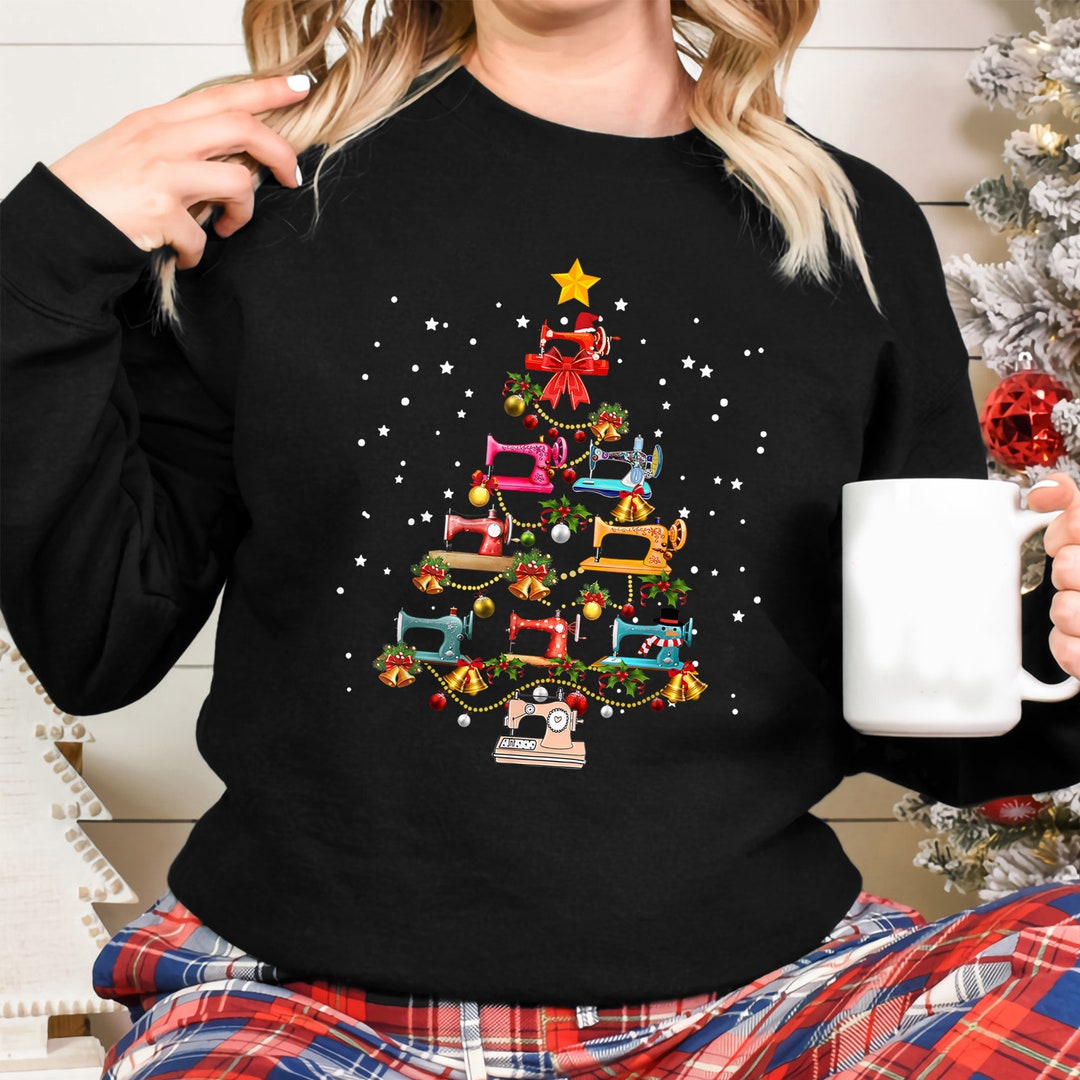Funny Sewing Machine Christmas Tree Christmas Women Tshirt Etsy