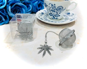 Hemp Leaf Charm on a Round Mesh Ball with Chain Tea Infuser Boxed Ships within 3 business days from USA Adult theme