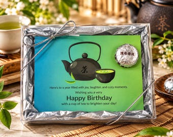 Happy Birthday Tea Gift Box | Pu-erh Tea & Birthday Card | Unique Birthday Gift for Tea Lovers | Tea Lover Gift