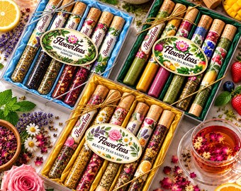 Elige tu set de regalo de té de degustación / 6 tubos de ensayo para té / Caja de regalo con muestras de té / Set de degustación de tés artesanales surtidos