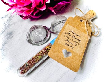 Made in the USA Bridal Baby Shower Tea Party Favors with Tea Infuser Test Tube Love is Brewing Custom Label Tag Corporate
