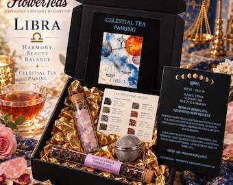 Libra Zodiac Gift Box | Celestial Tea Pairing | Rose of Persia Organic Tea + Rose Quartz | Astrology Birthday Gift | FlowerTeas