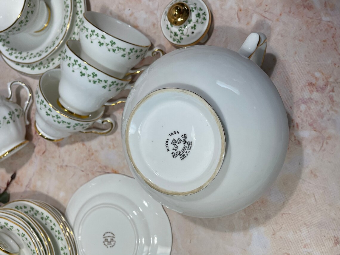 Royal Tara Tea Set for 6 Teapot Large Shamrock Trellis Bone Etsy