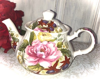 Sadler Teapot Vintage Pink Cabbage Roses Vintage England Made