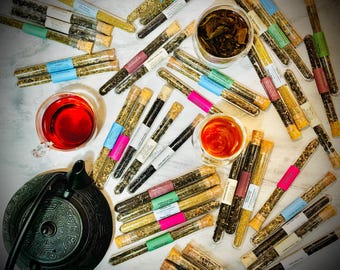 Loose Leaf Tea Samples in Test Tubes with cork top Variety of Flavors and Tea Types Party Favors Baby Wedding Shower