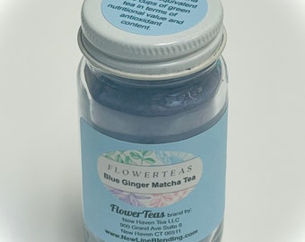 Blue Ginger Matcha Tea Powdered Blue Pea Flower and Ginger Tea in Jar or Test Tubes No Caffeine