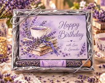Happy Birthday Lavender Gift Box | Birthday Card with Organic Culinary Lavender | Unique Gift for Her | Tea Lover Birthday Gift