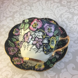 1950&#39;s Rosina Pansy Art Nouveau Tea Cup and Saucer Made in England Pattern 4863 Vintage Pansies Multiples Available teacup Chintz