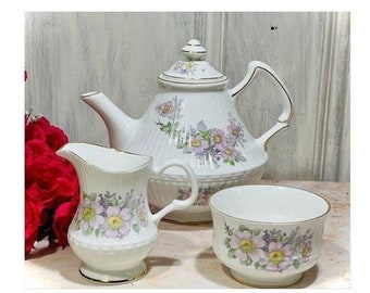 Royal Tara Pink Roses Tea Set Teapot Lid Sugar Creamer (0436)