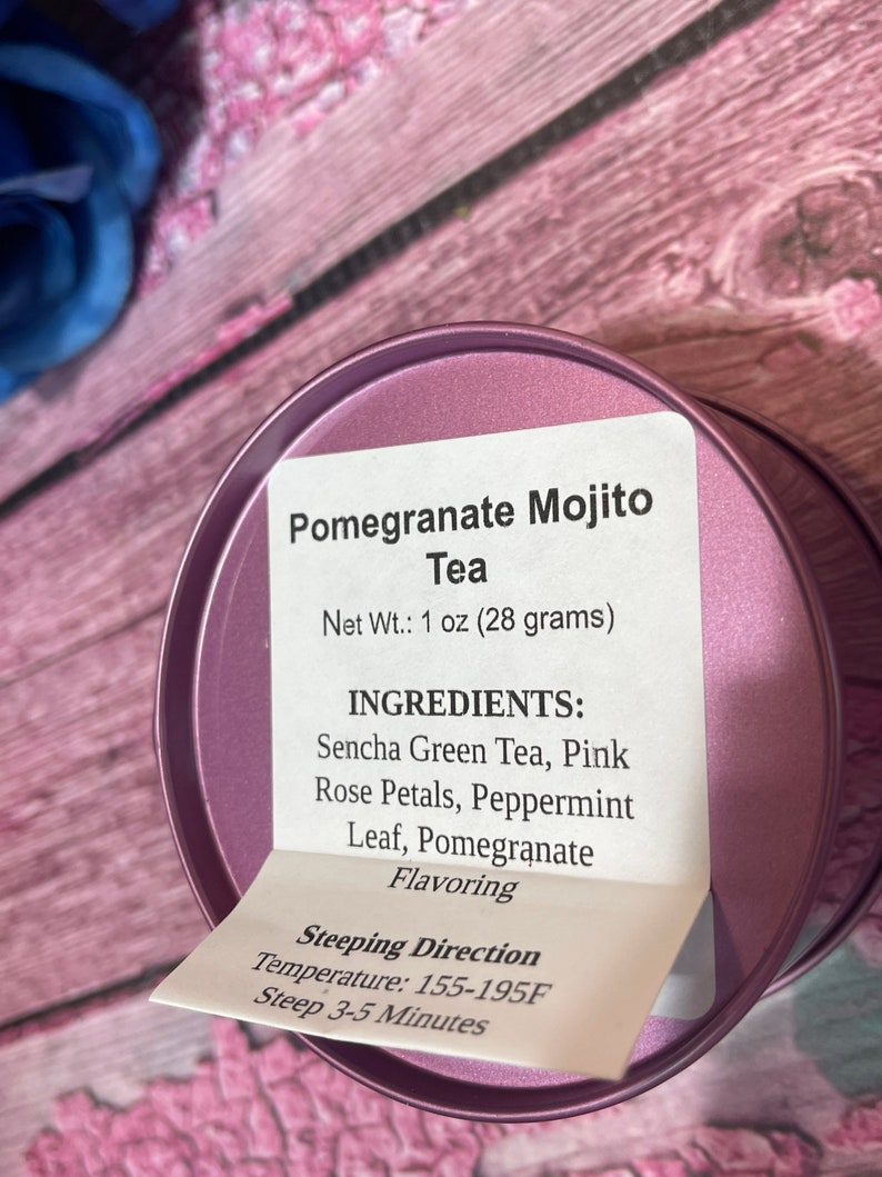 Pomegranate Mojito Loose Leaf Green Tea in Window Tin or Pouch image 5