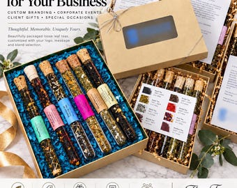 50 Custom Corporate Tea Gifts | Private Label Loose Leaf Tea Gift Boxes | Branded Client Gifts | Employee Event Favors | Business Gifts