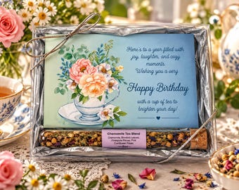 Happy Birthday Tea Gift Box | Chamomile Floral Tea & Birthday Card | Unique Birthday Gift for Her | Tea Lover Gift