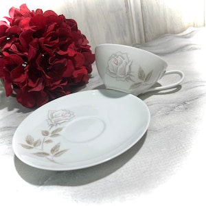Noritake Pink EdenRose Teacup Saucer Set Japan Made Platinum Trim Pattern #6343